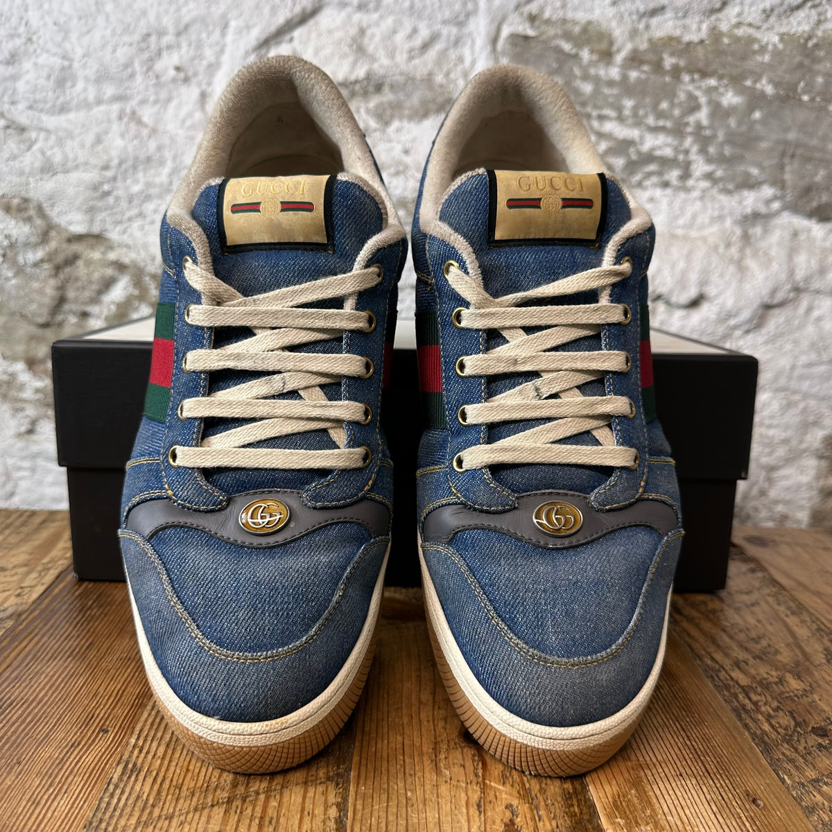 Gucci Screener Blue Denim Canvas Sneaker Sz 11