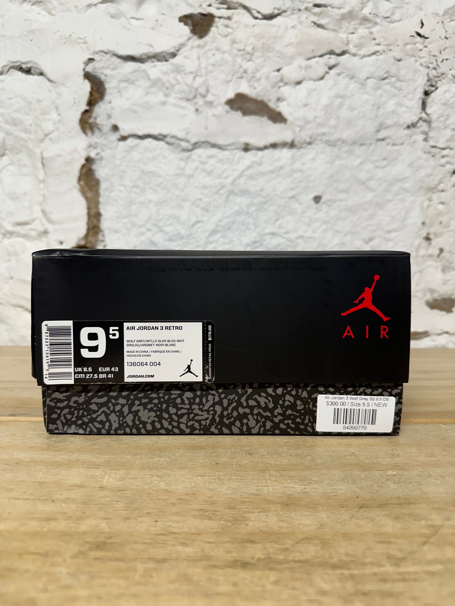Air Jordan 3 Wolf Grey Sz 9.5 DS