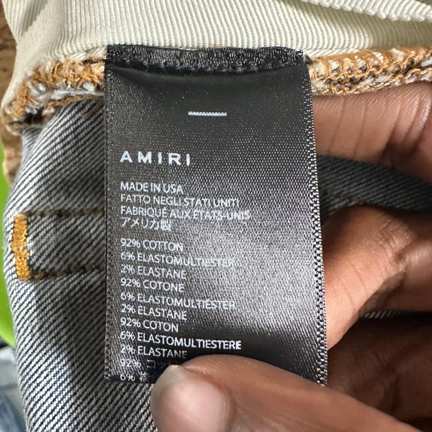 Amiri MX2 Brown Yellow Patch Blue Denim Jeans Sz 34
