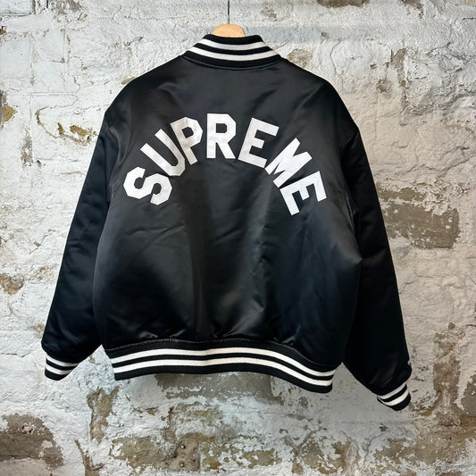 Supreme M&N Satin Varsity Jacket Black Sz M