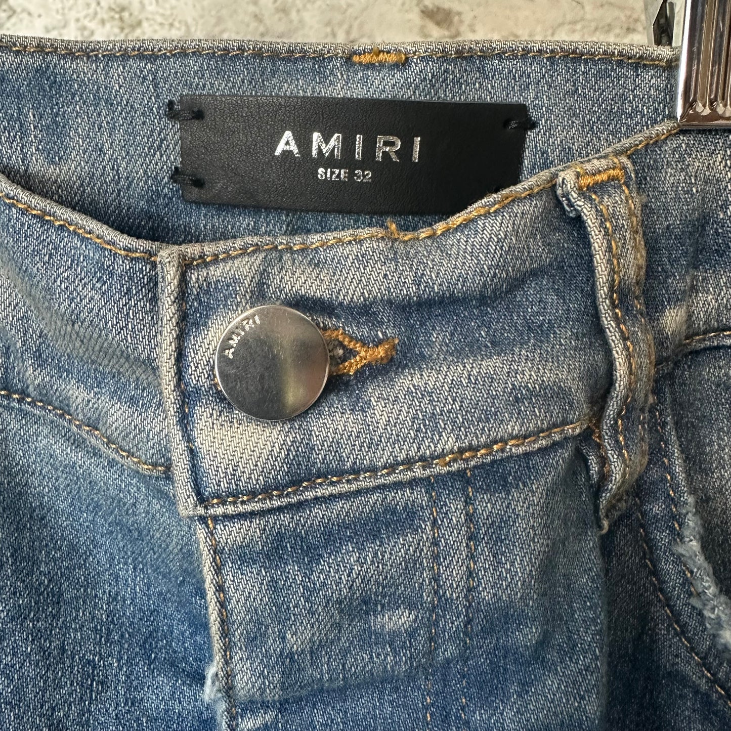 Amiri Purple Suede Core Logo Blue Denim Jeans Sz 32 DS