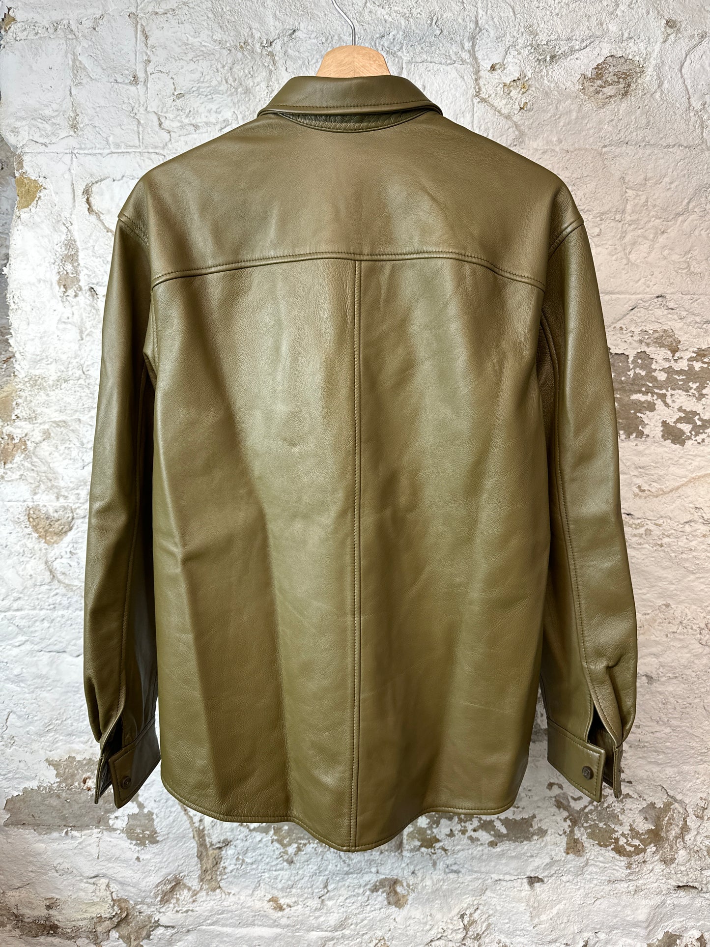 Supreme Olive Green Leather Button Up Sz S