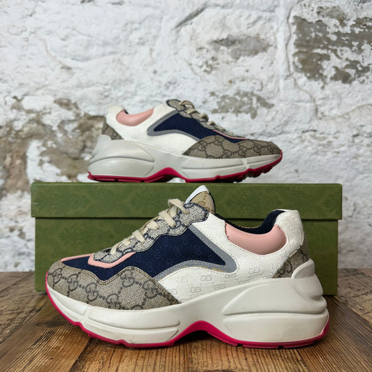 Gucci Rhyton Navy Pink White Sneaker Sz 4.5 (36.5)