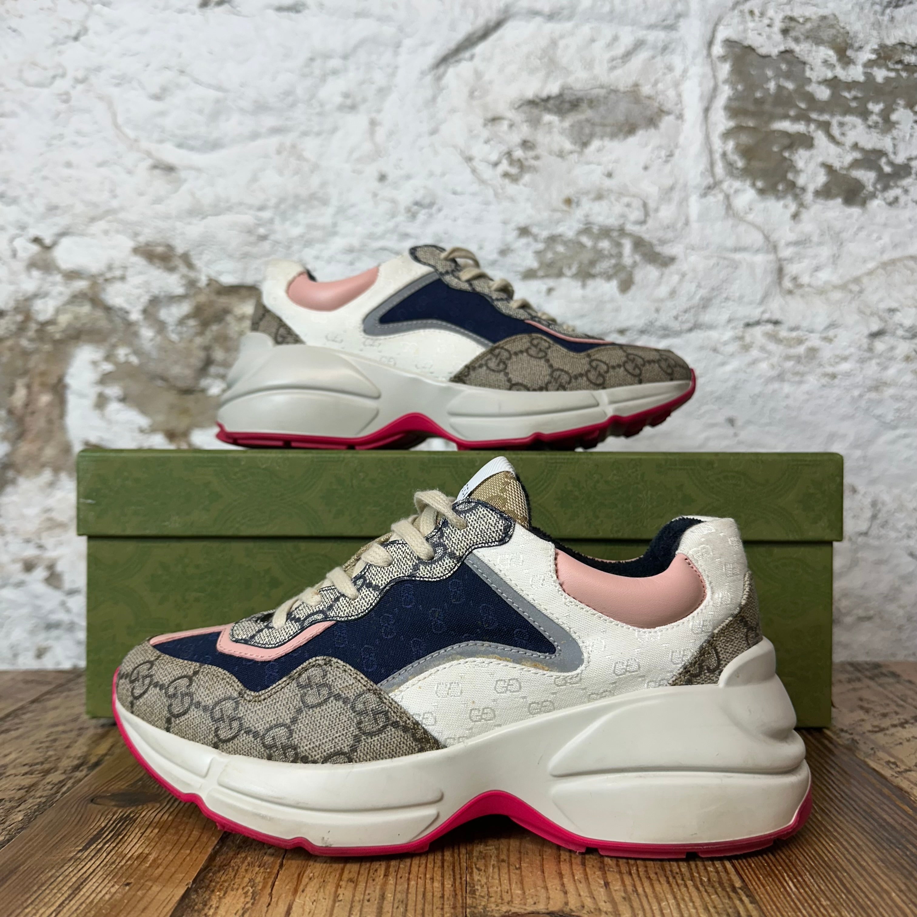 Gucci Rhyton Navy Pink White Sneaker Sz 4.5 (36.5)