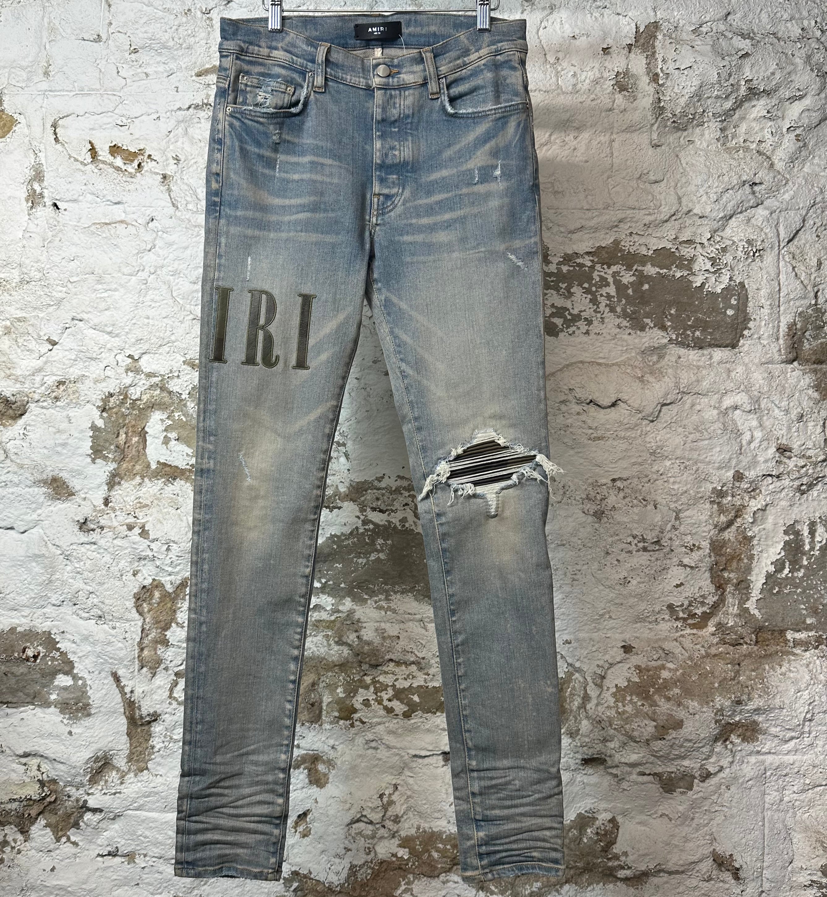 Amiri MX1 Camo Spell Patch Blue Denim Jeans Sz 32