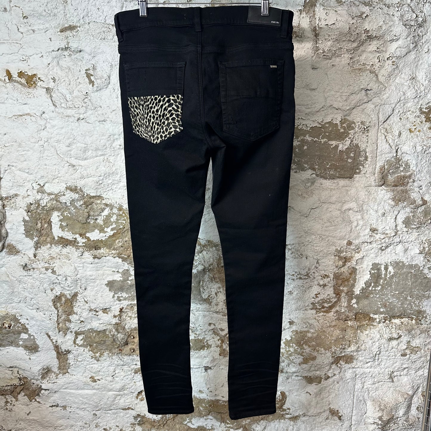 Amiri MX1 Cheetah Print Black Denim Jeans Sz 32