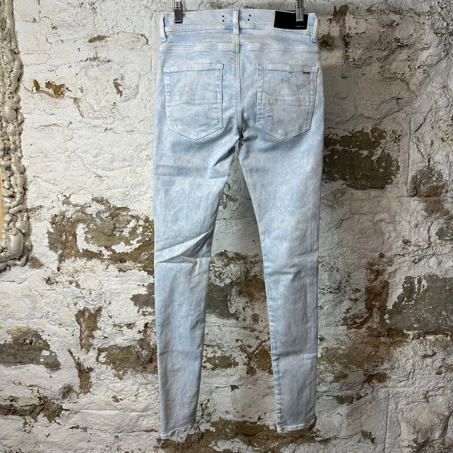 Amiri MX1 Blue Leather Mineral Wash Denim Jeans Sz 28
