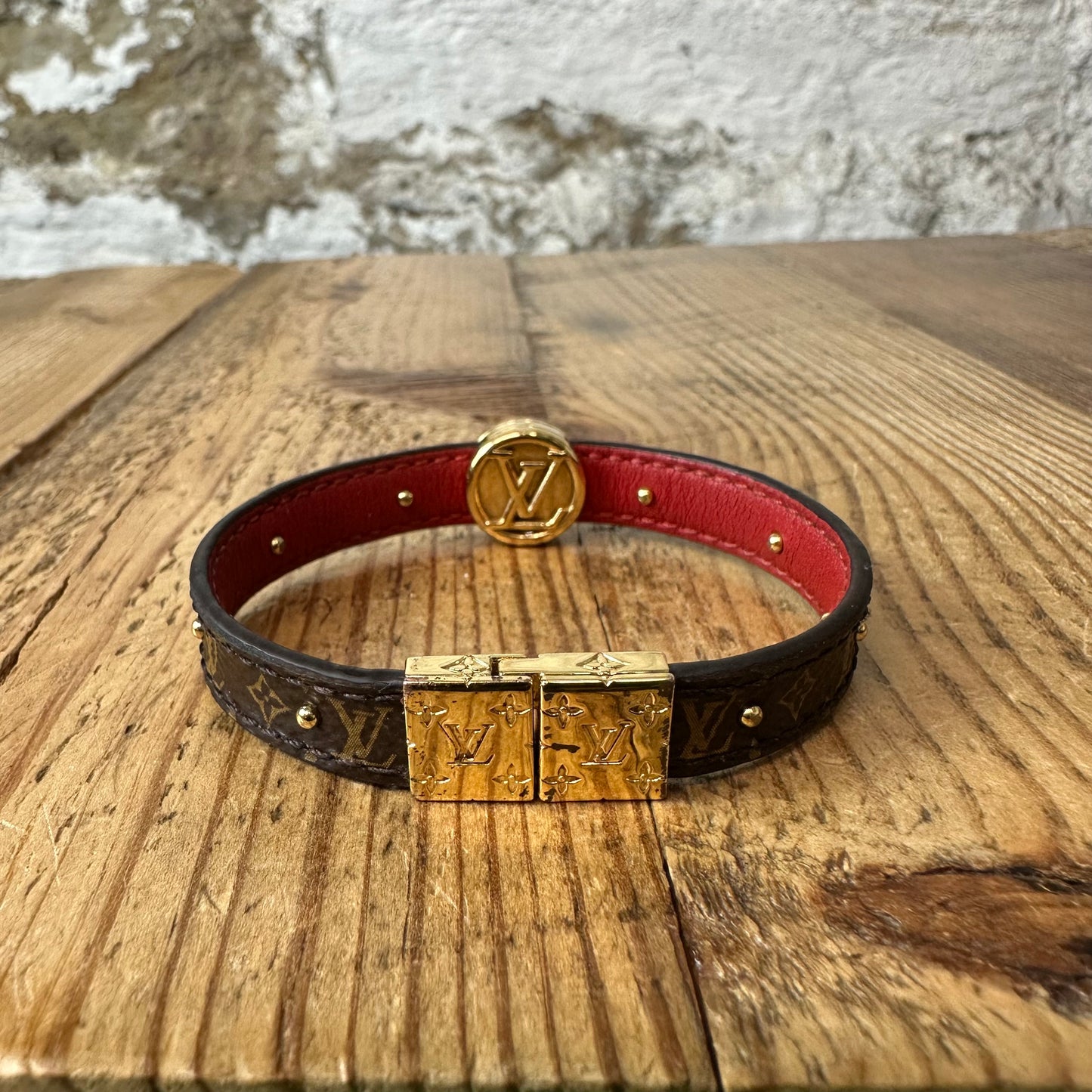 Louis Vuitton Reversible Brown Monogram Red Bracelet