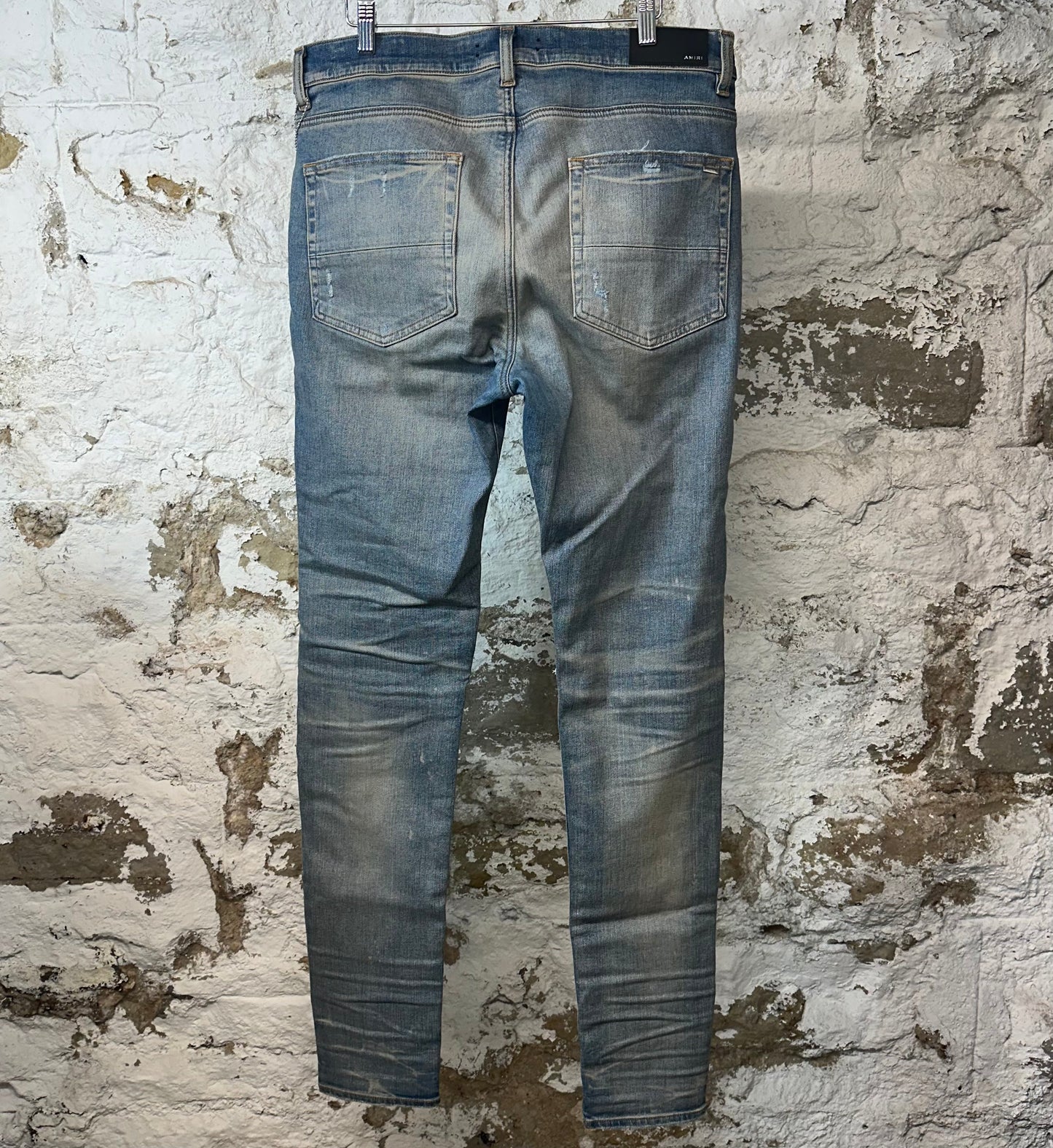 Amiri MX1 Gray Orange Plaid Blue Denim Jeans Sz 36 DS