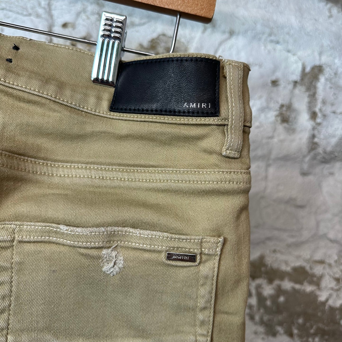 Amiri MX1 Tan Leather Tan Denim Jeans Sz 31 (Stained)