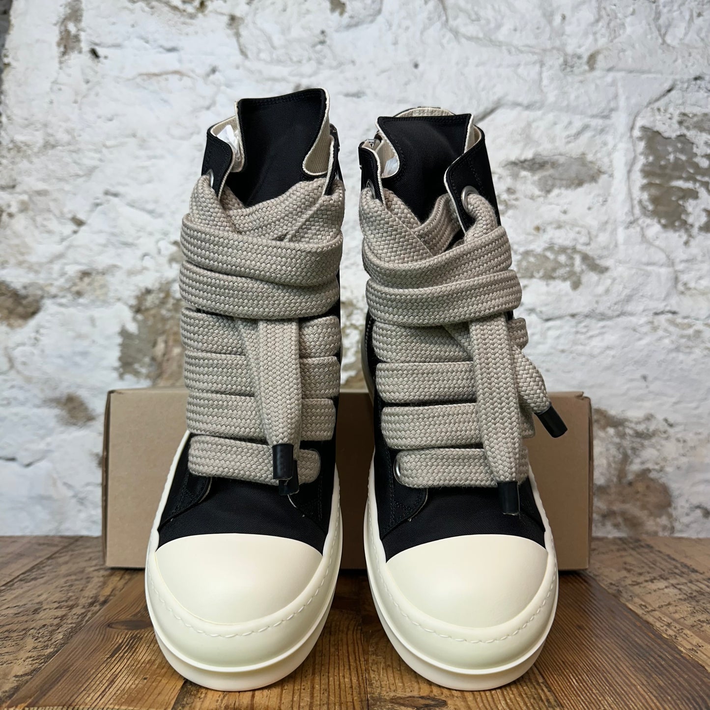 Rick Owens High Jumbo Lace Black Nylon Milk Sneaker