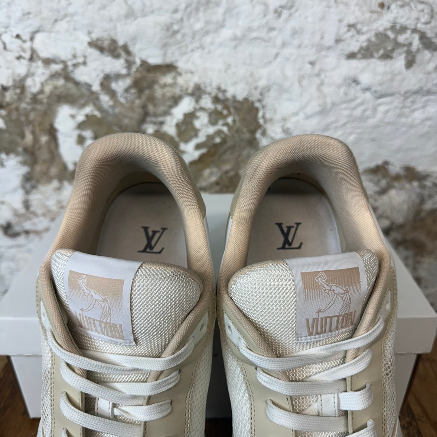 Louis Vuitton Beige White Strap Trainer Sz 12.5 (11LV) No Box