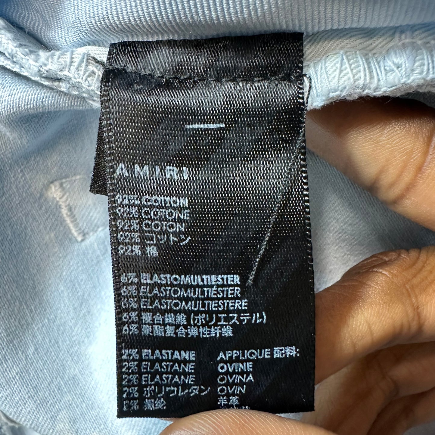Amiri MX1 Blue Leather Mineral Wash Denim Jeans Sz 32