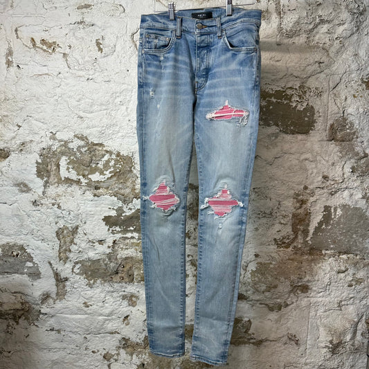 Amiri MX1 Pink Suede Blue Denim Jeans Sz 30