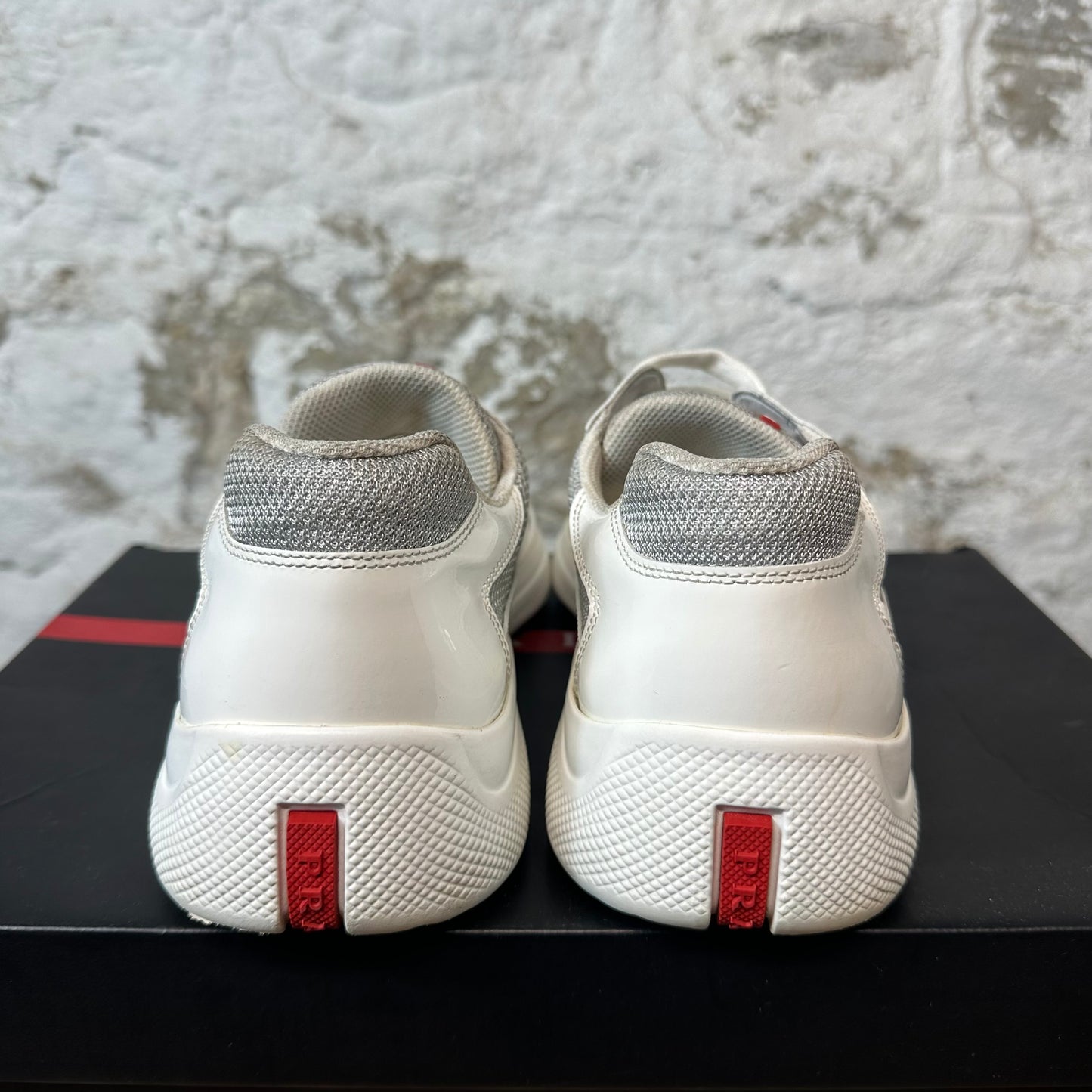 Prada Americas Cup White Patent Sneaker Sz 9.5