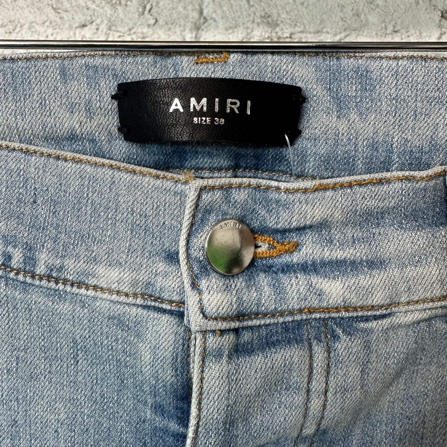 Amiri MX1 White Canvas Bleached Blue Denim Jeans Sz 38