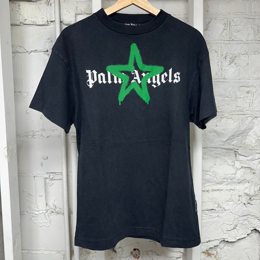 Palm Angels Green Star Logo Black T-Shirt Sz XS