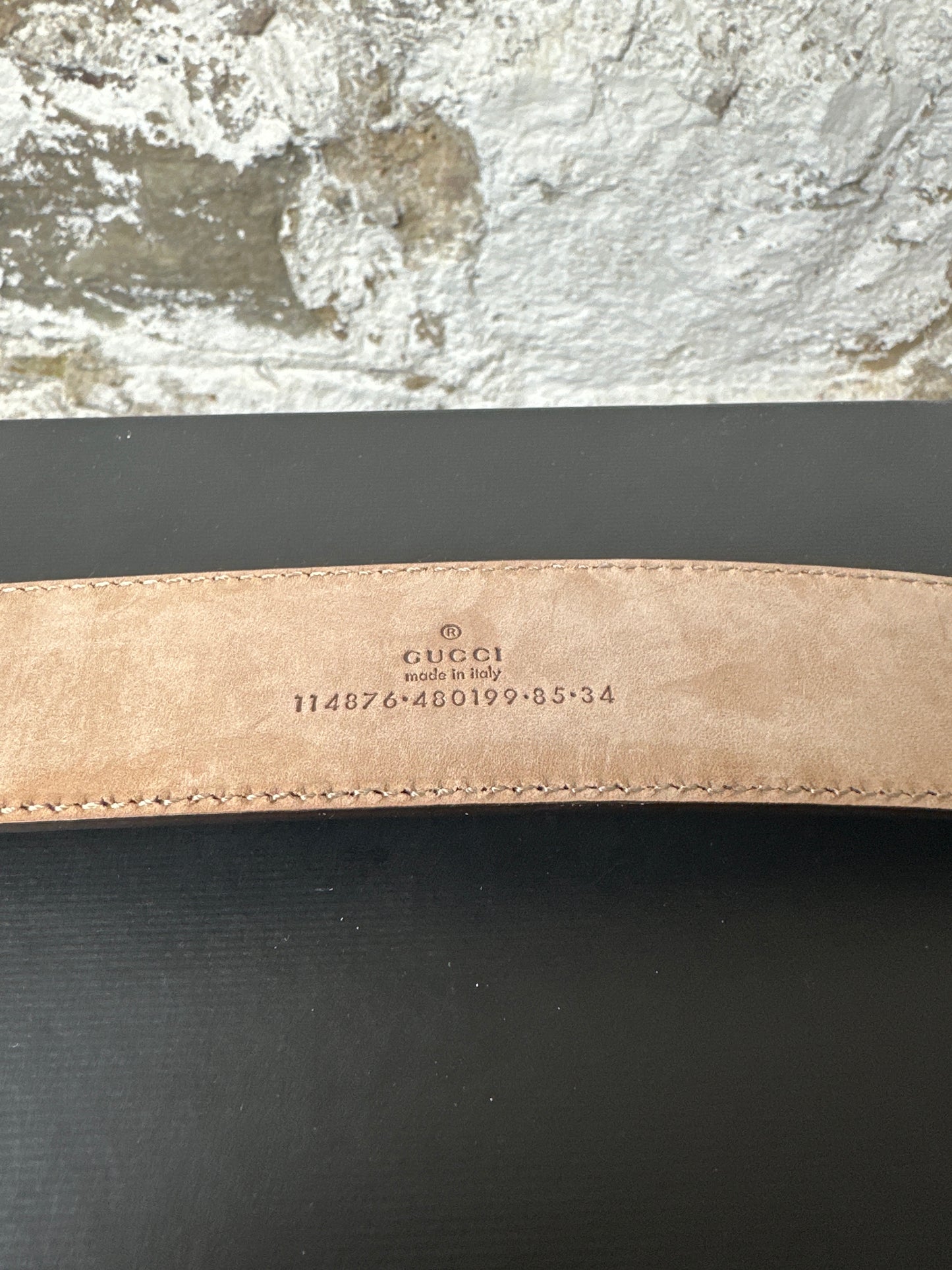 Gucci Brown Gloss Monogram Belt Sz (85/34)