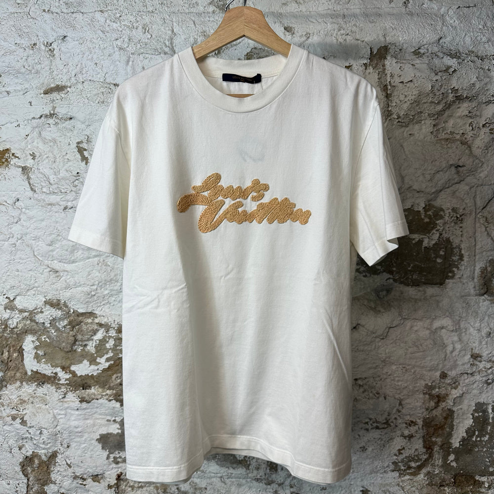Louis Vuitton Embroidered Signature White T-Shirt Sz L