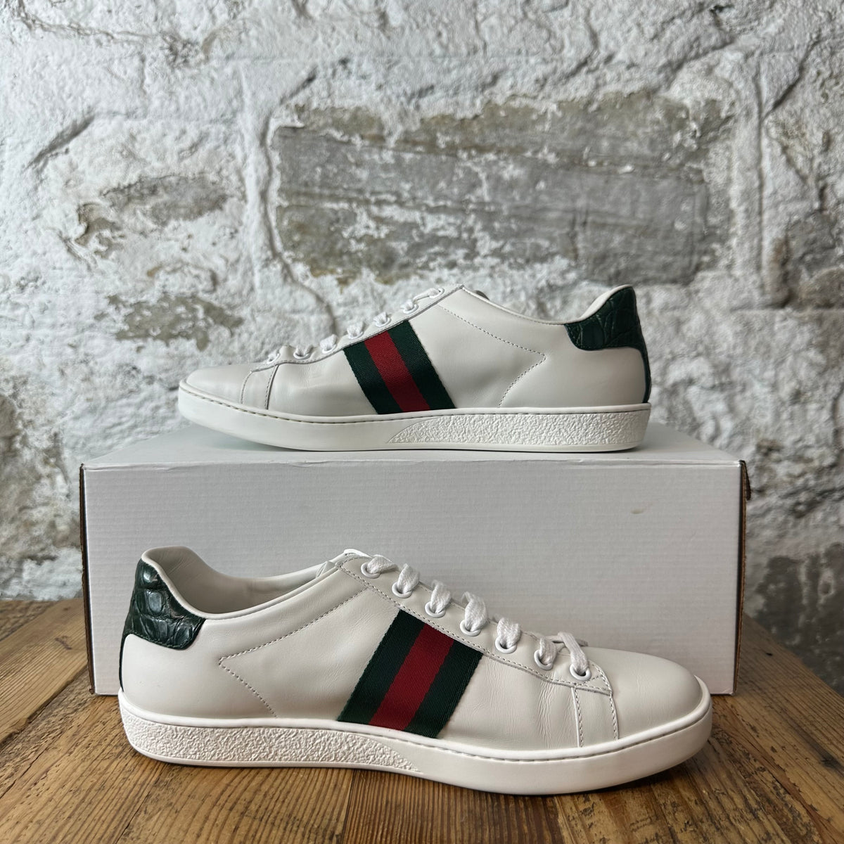 Gucci Green Tab White Ace Sneaker Sz 6.5 (39)