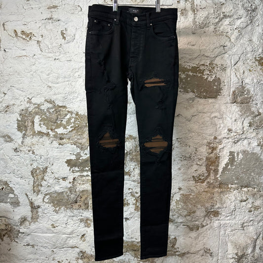 Amiri MX1 Brown Suede Black Denim Jeans Sz 29