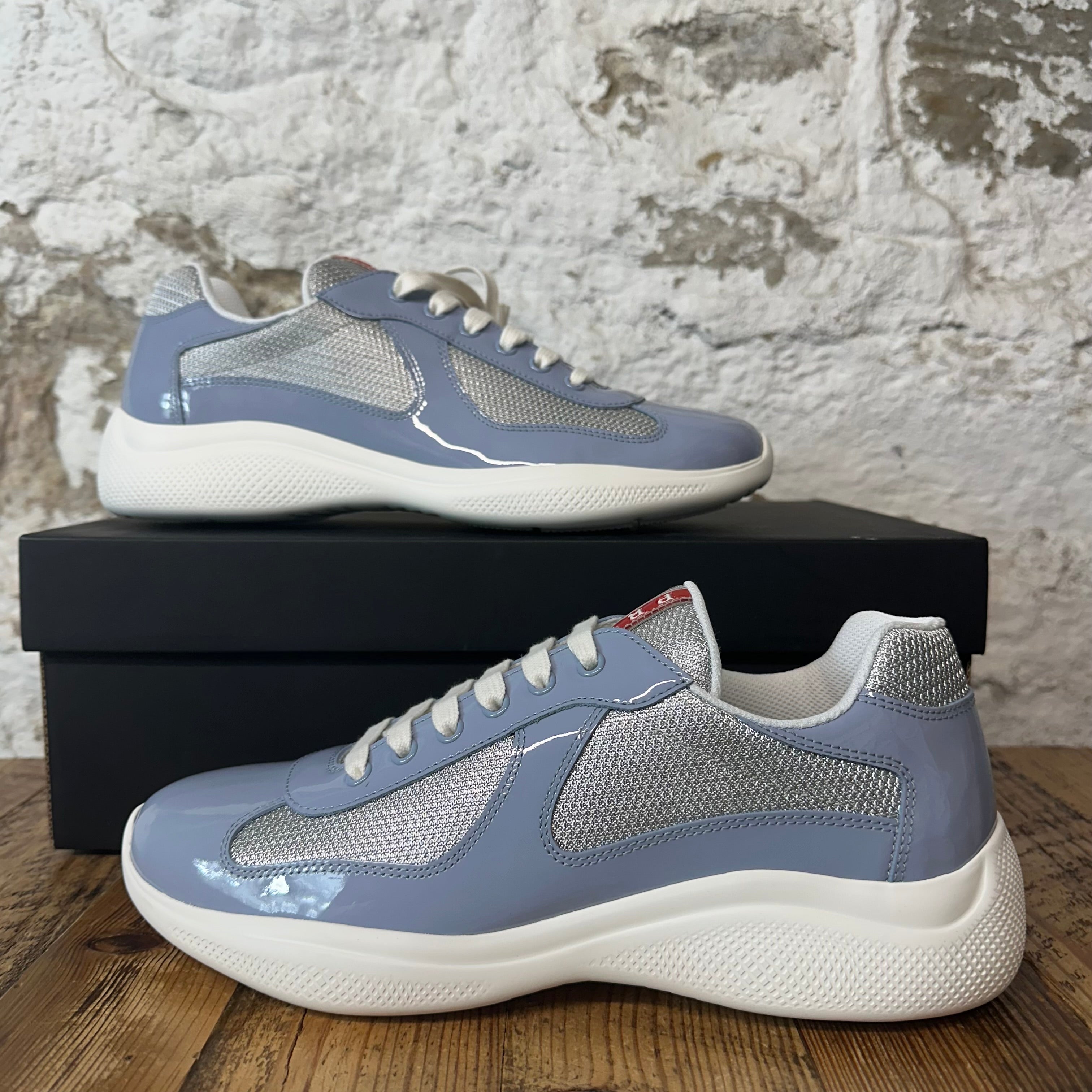 Prada Americas Cup Astrale Argento Patent Sneaker Sz 8.5 DS