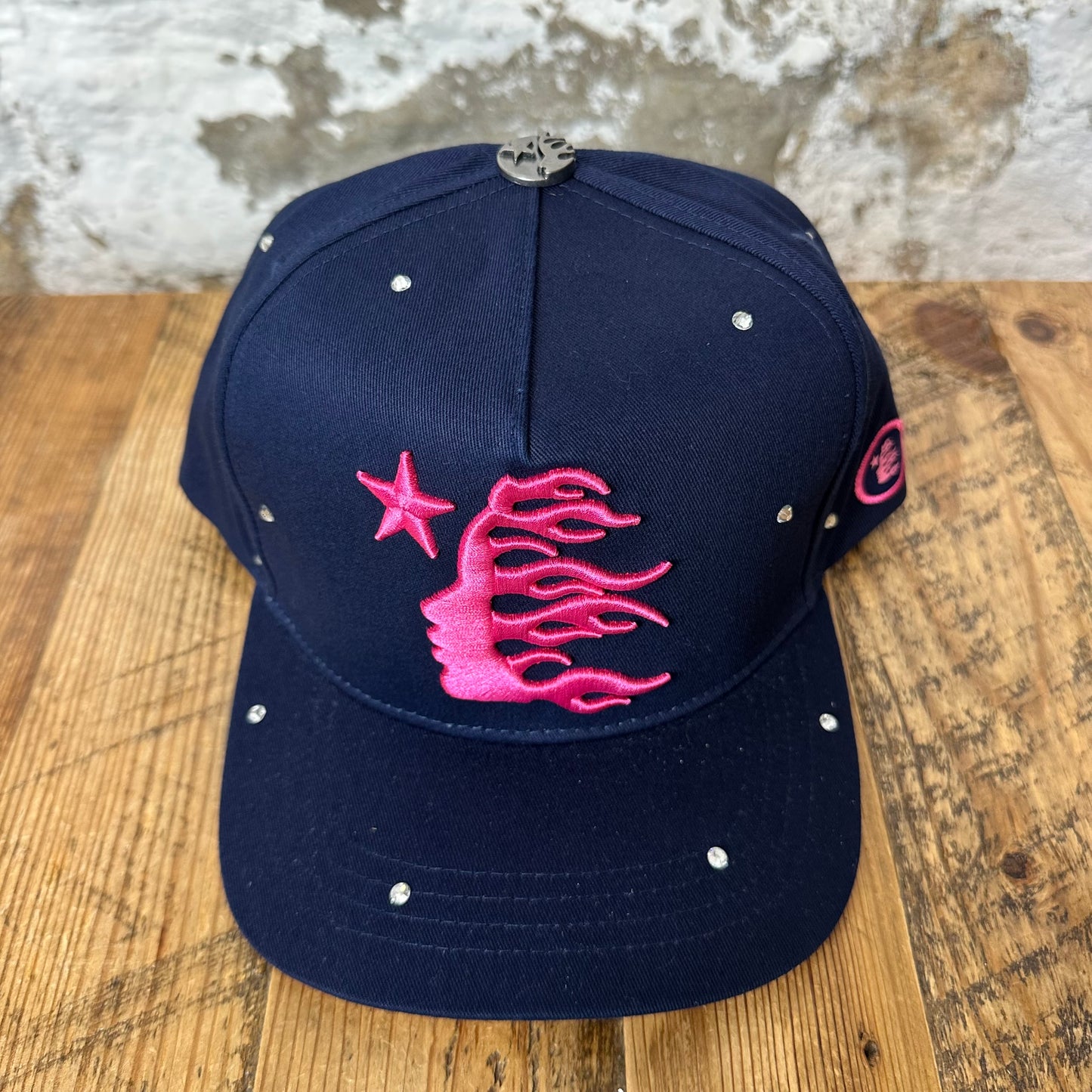 Hellstar OG Logo Navy Rhinestone Snapback Hat