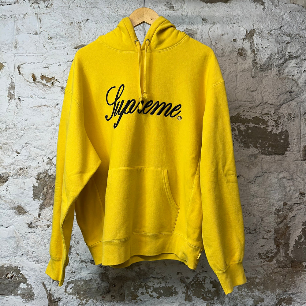 Supreme Black Cursive Spell Hoodie Yellow Sz L
