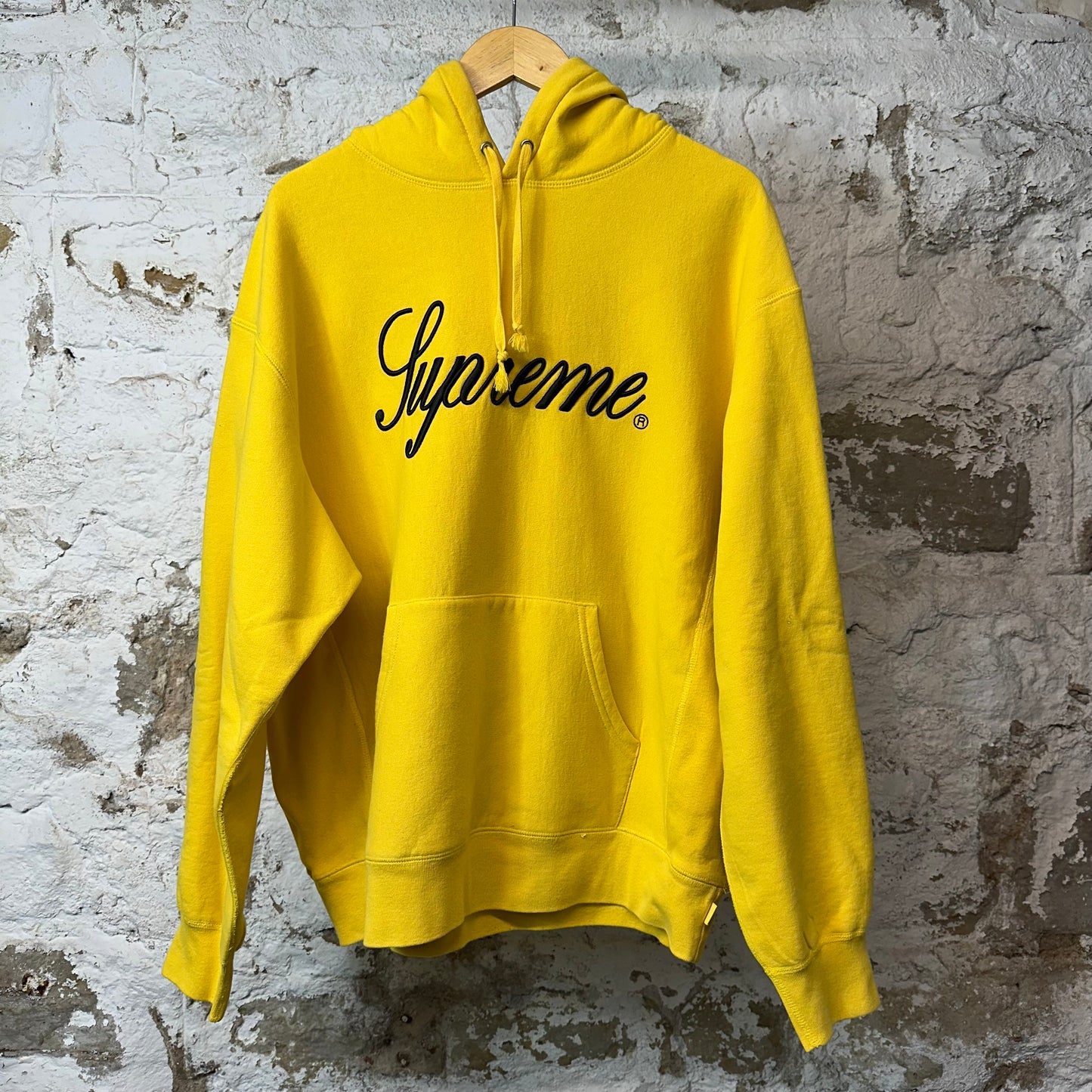 Supreme Black Cursive Spell Hoodie Yellow Sz L