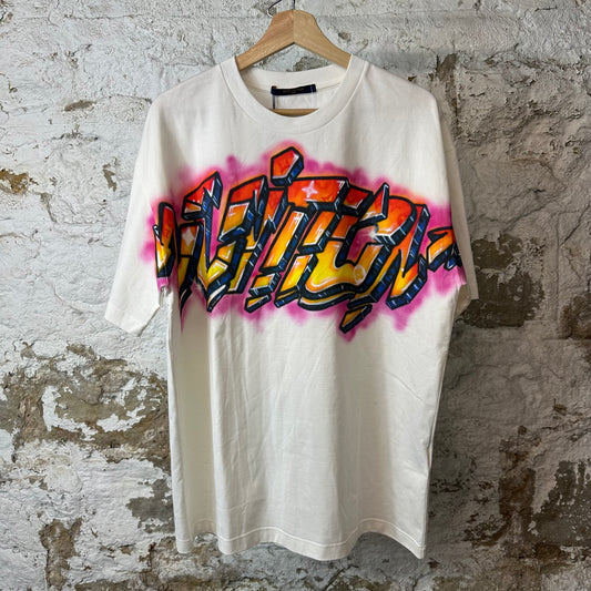 Louis Vuitton Grafitti Logo White T-Shirt Sz L