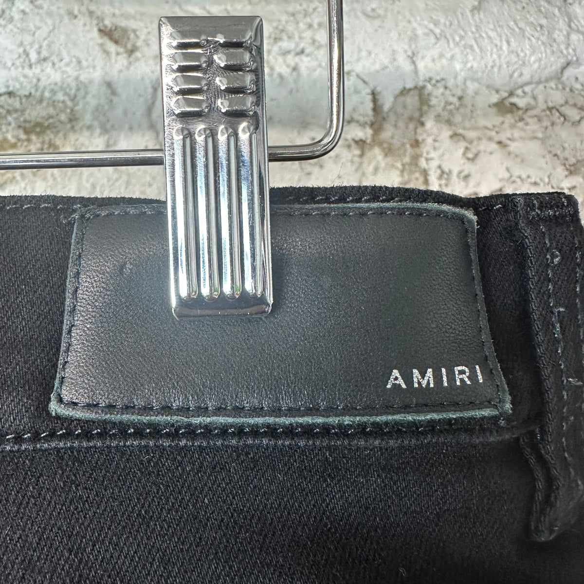 Amiri MX1 Black Leather Black Denim Jeans Sz 31