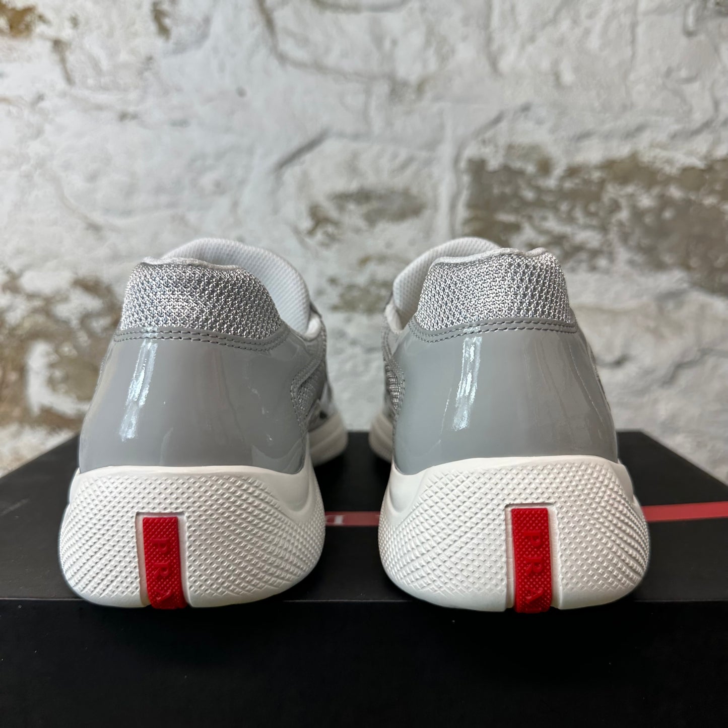 Prada Americas Cup Grey Patent White Sneaker Sz 9 DS