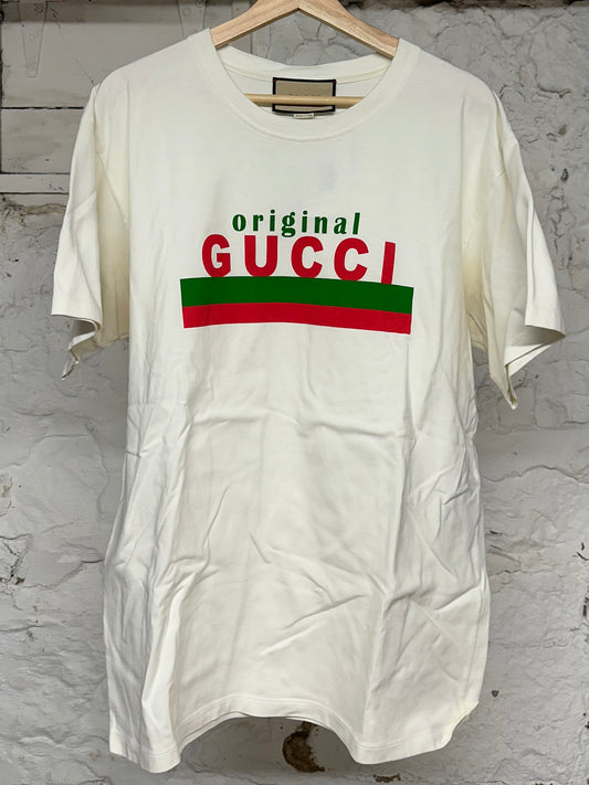 Gucci Original Red Green Logo T-shirt Cream Sz M