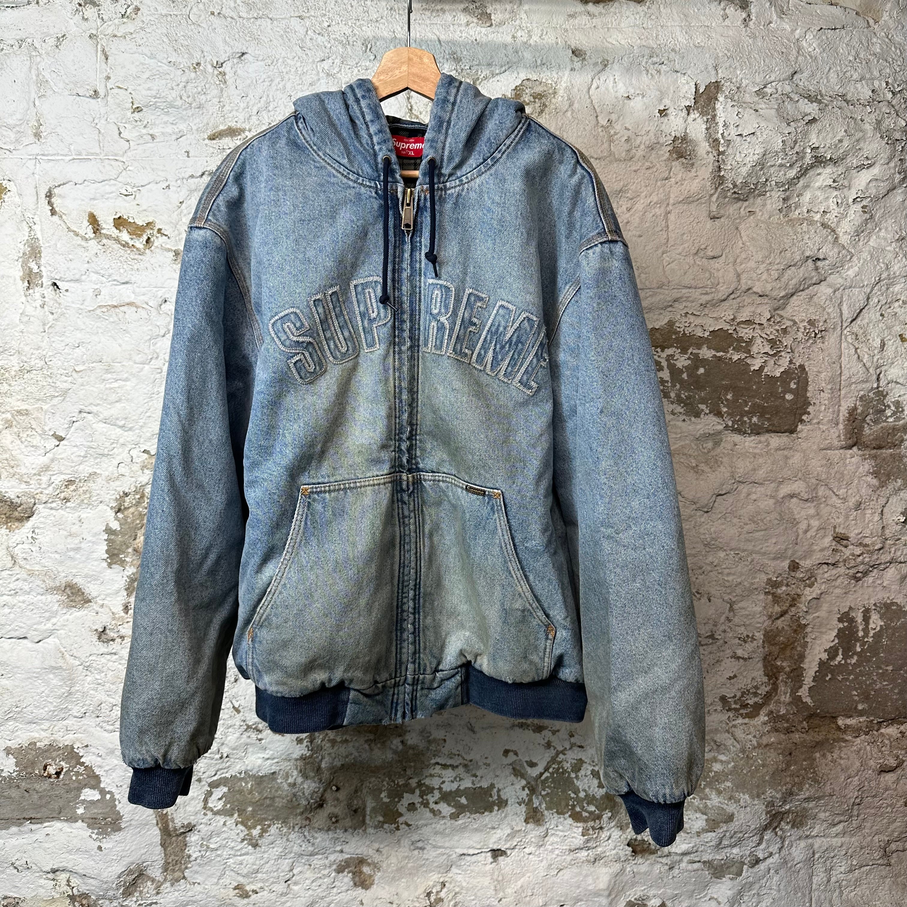 Supreme Reflective Arc Hooded Denim Work Jacket Sz XL