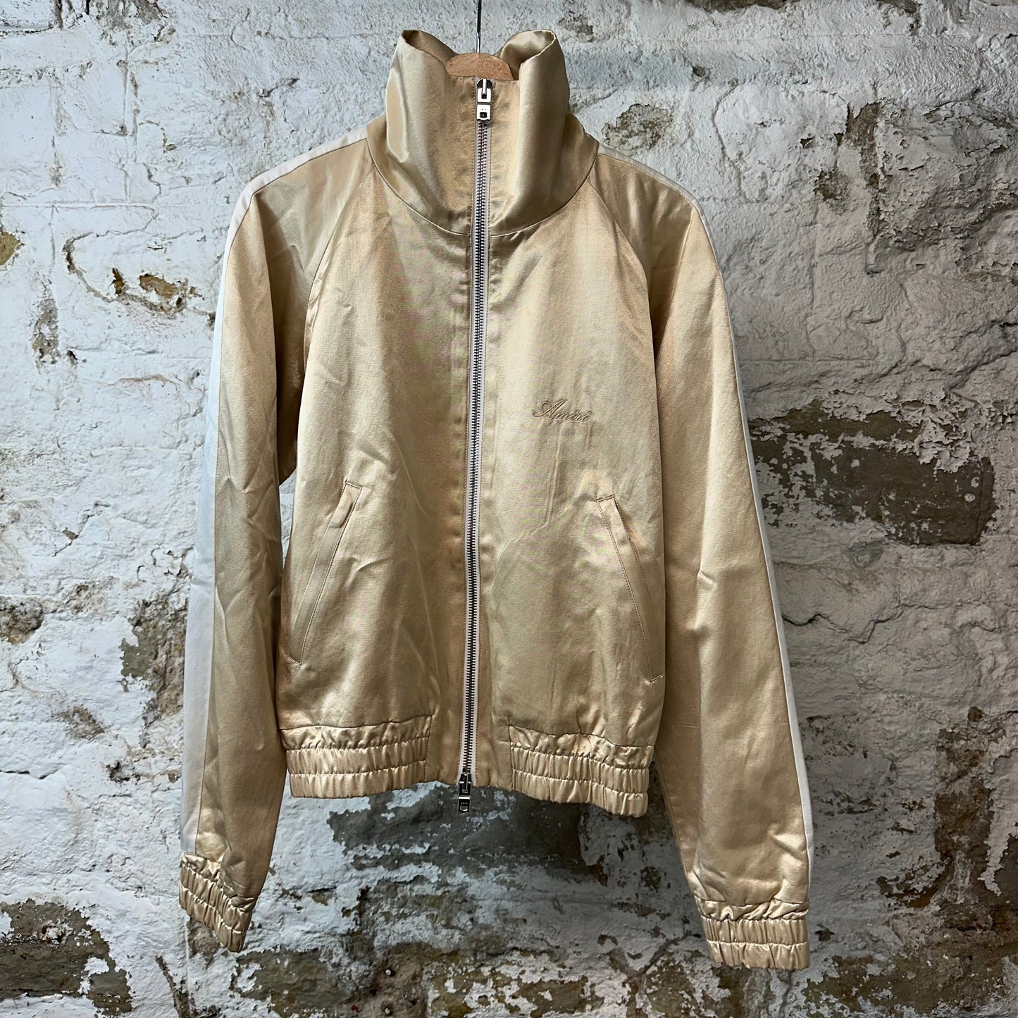 Amiri Satin Zip Up Track Jacket Beige Sz S