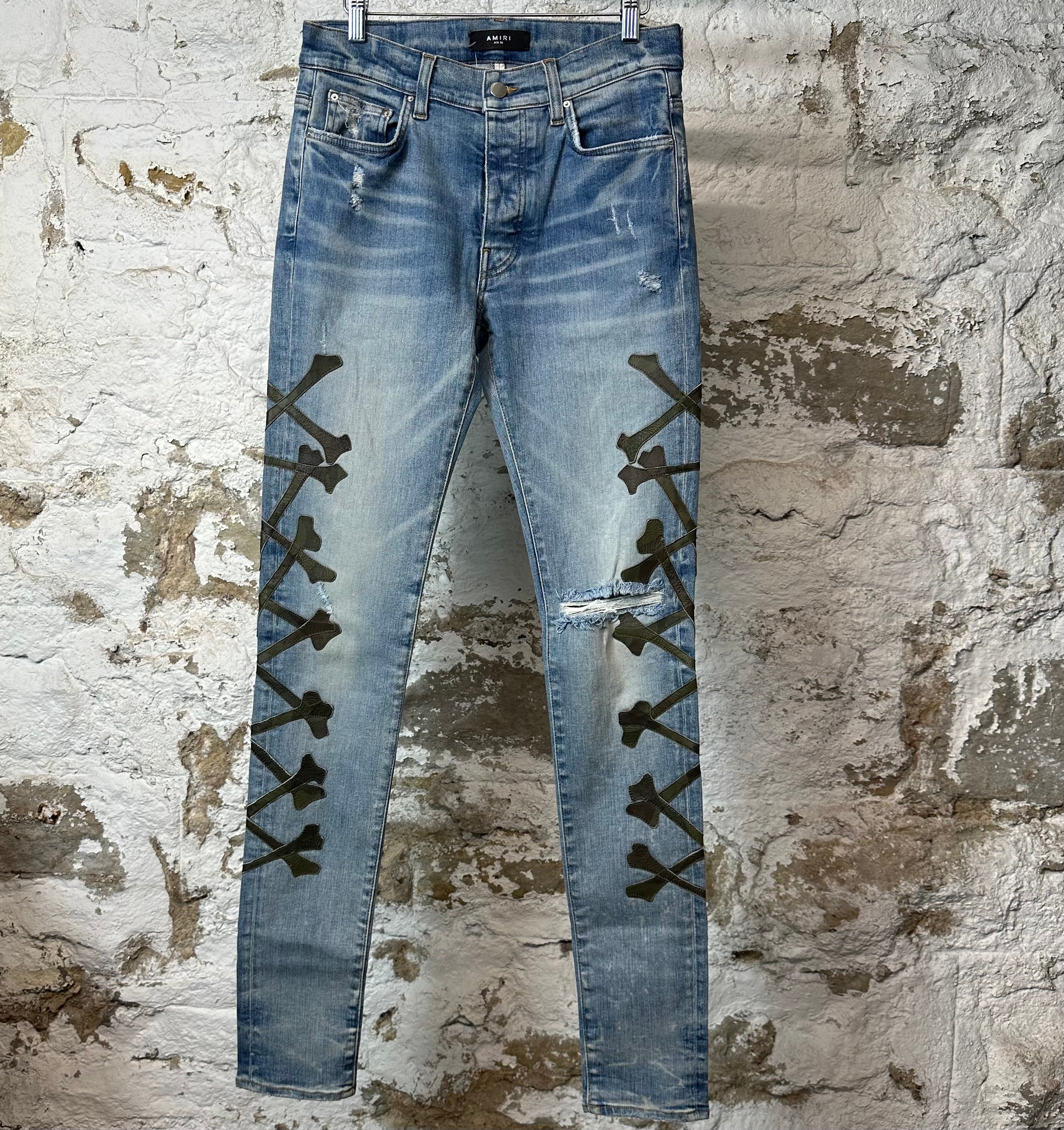 Amiri Camo Bones Blue Denim Jeans Sz 30