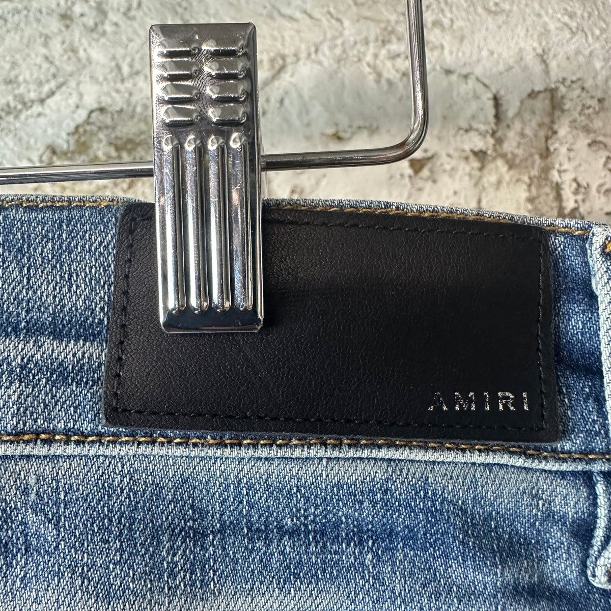 Amiri MX2 Yellow Brown Patch Blue Denim Jeans Sz 34