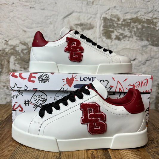 Dolce Gabbana Red Felt DG Portofino White Sneaker Sz 7