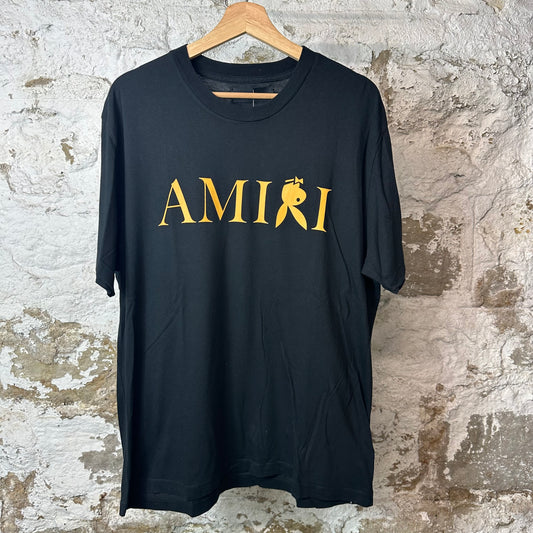 Amiri Yellow Playboy Spellout Black T-Shirt Sz M