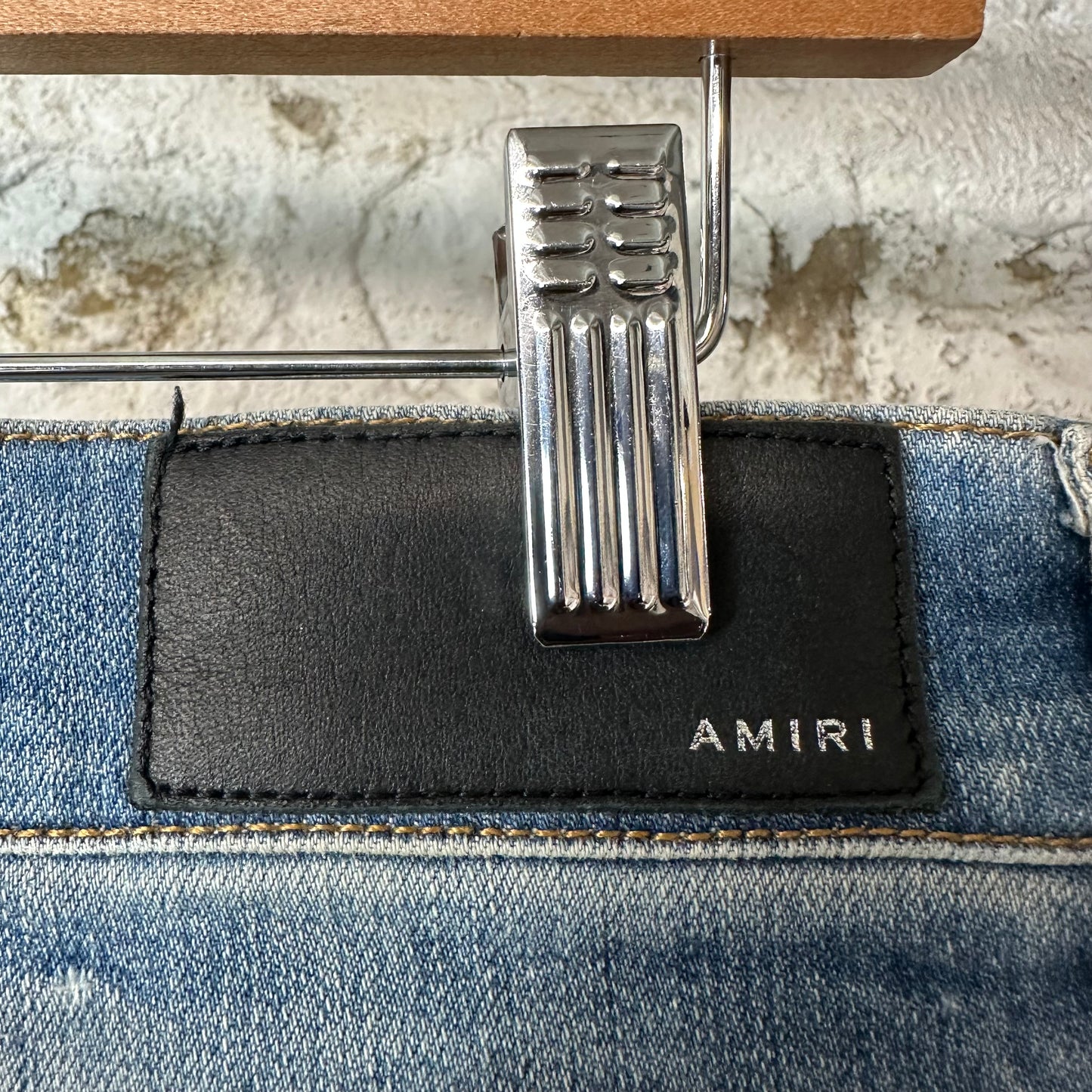 Amiri MX1 Brown Suede Blue Denim Jeans Sz 34
