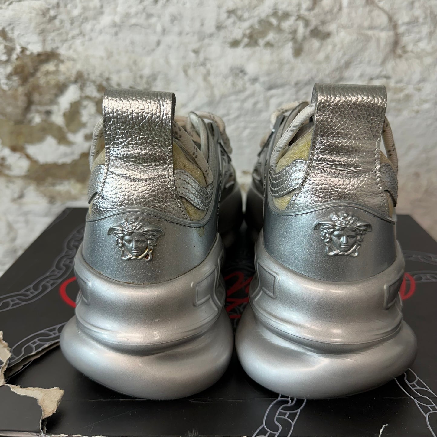 Versace Chain Reaction Silver Sneaker Sz 7 (40)