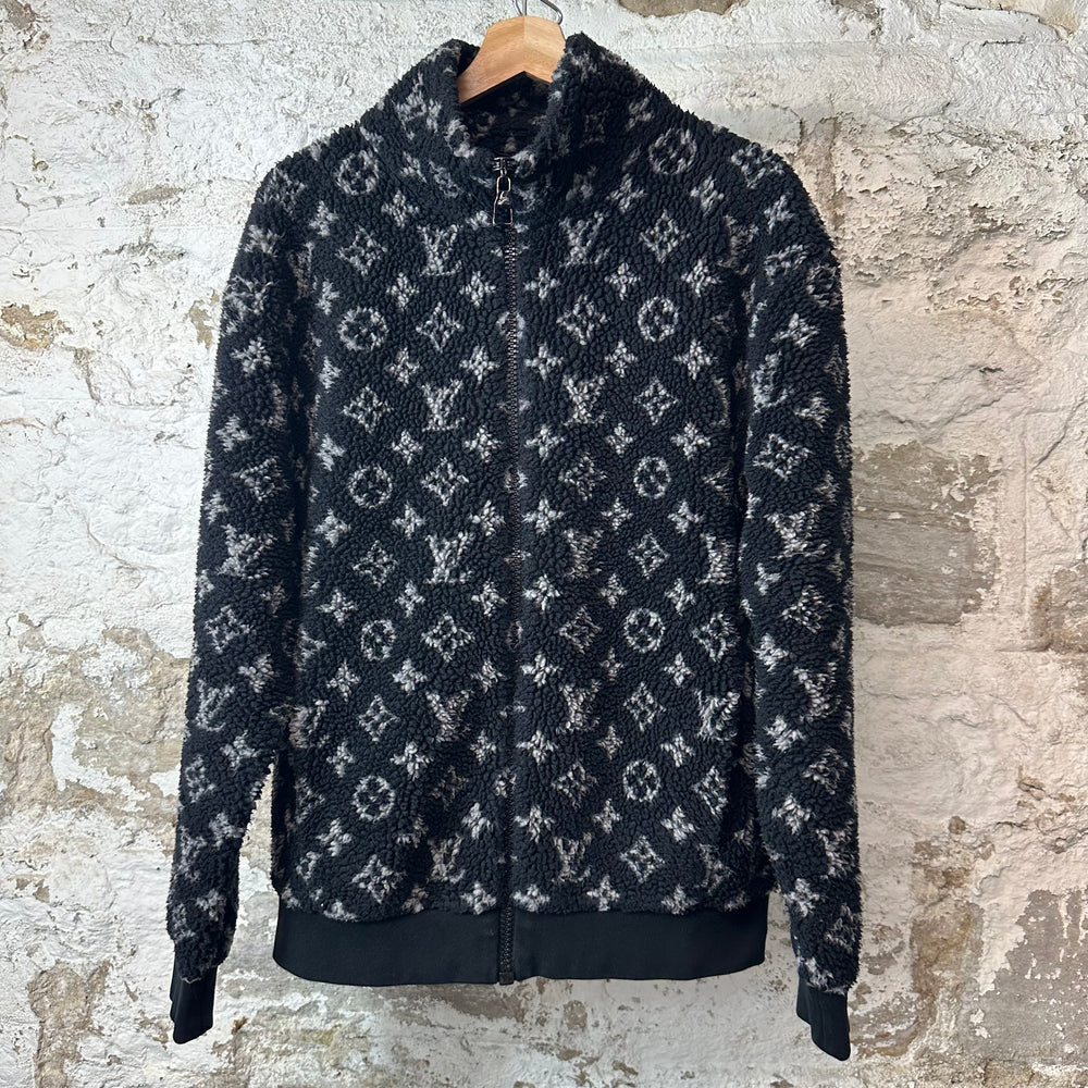 Louis Vuitton White Monogram Fleece Jacket Black Sz M