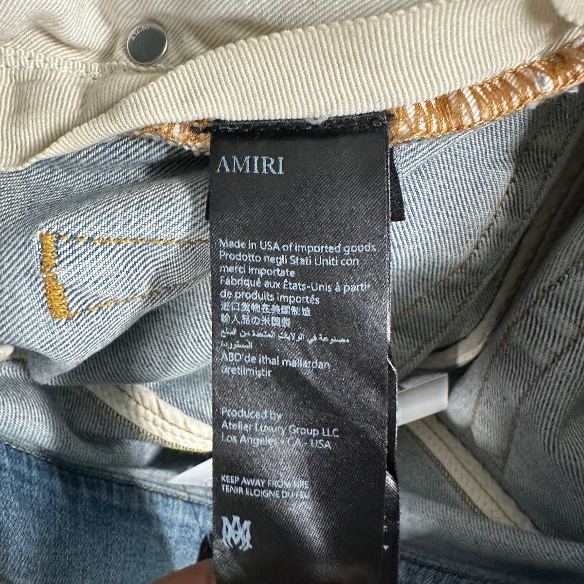 Amiri Knee Rip Plain Light Blue Denim Jeans Sz 32