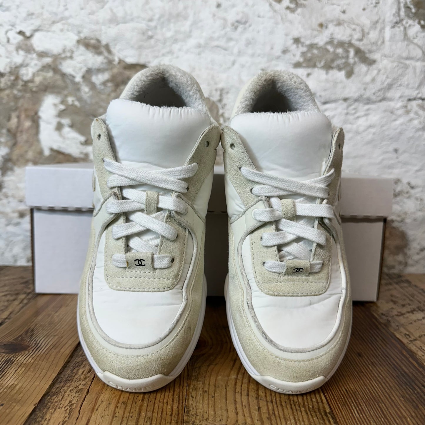 Chanel White CC Cream Suede White Sneaker Sz 4.5 (36)