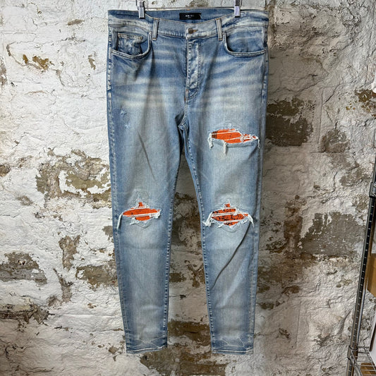 Amiri MX1 Cracked Orange Blue Denim Jeans Sz 38