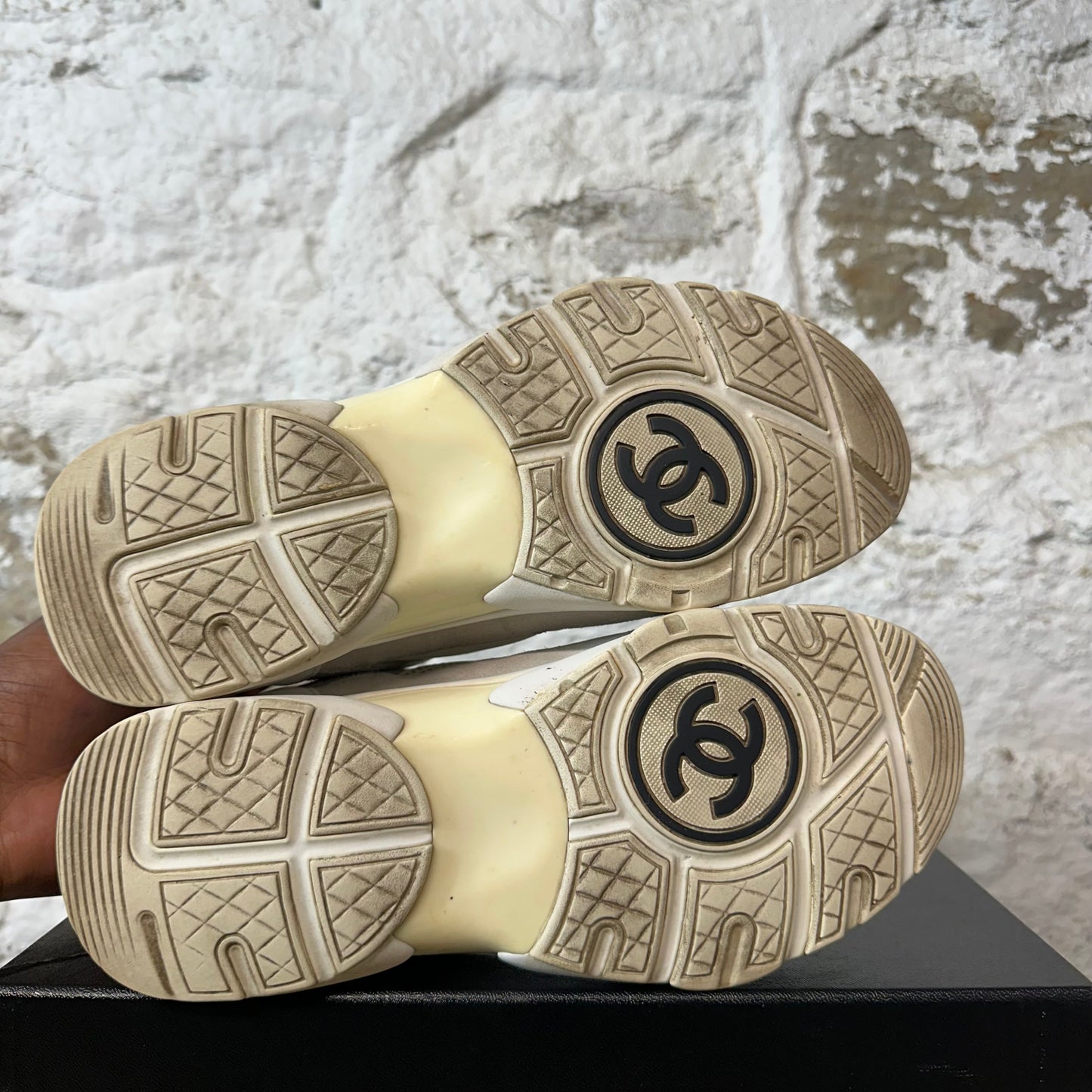 Chanel Gray CC Suede Cream White Sneaker Sz 5.5 (37.5)