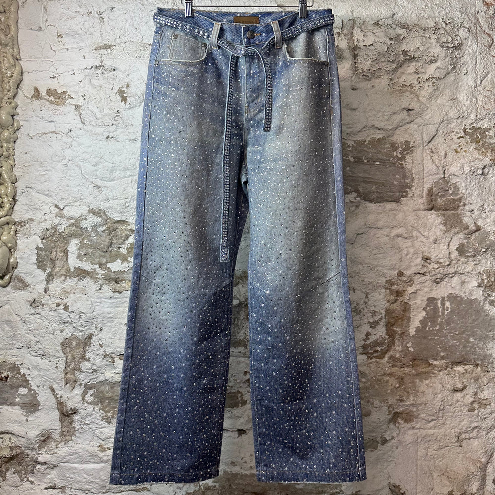 Birth Of Royal Child Crystal Embelished Blue Denim Jeans Sz M