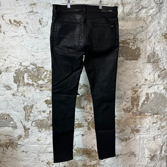 Amiri MX1 Black Leather Waxed Black Denim Jeans Sz 34