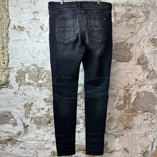 Amiri MX1 Brown Suede Faded Black Denim Jeans Sz 38