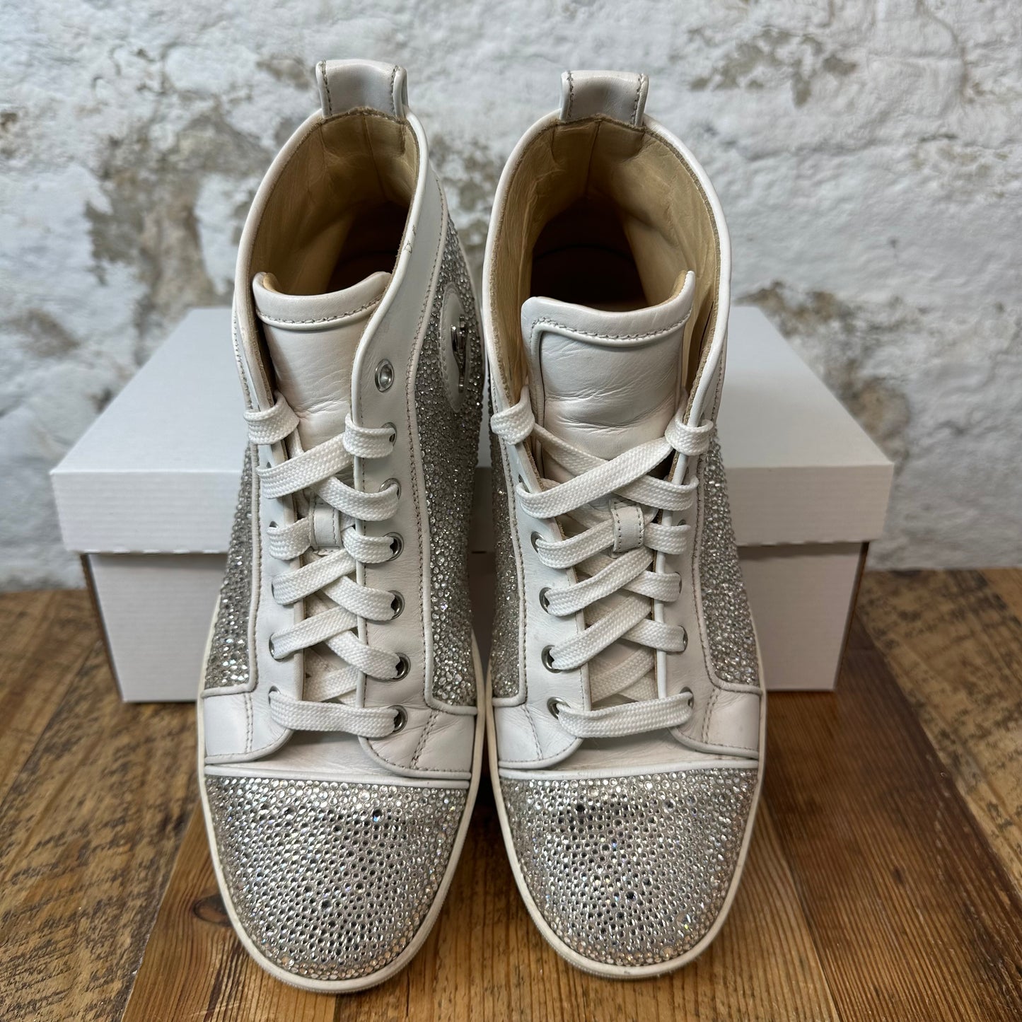 Christian Louboutin White Sparkle High Sneaker Sz 8 (41) No Box